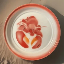 Vintage Enamel on Metal Lobster Seafood Boil Plates Large w/ Deep Rim RARE!