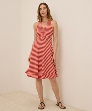 Pact Women’s Small Fit & Flare Gathered Halter Dress Daytripper Stripe