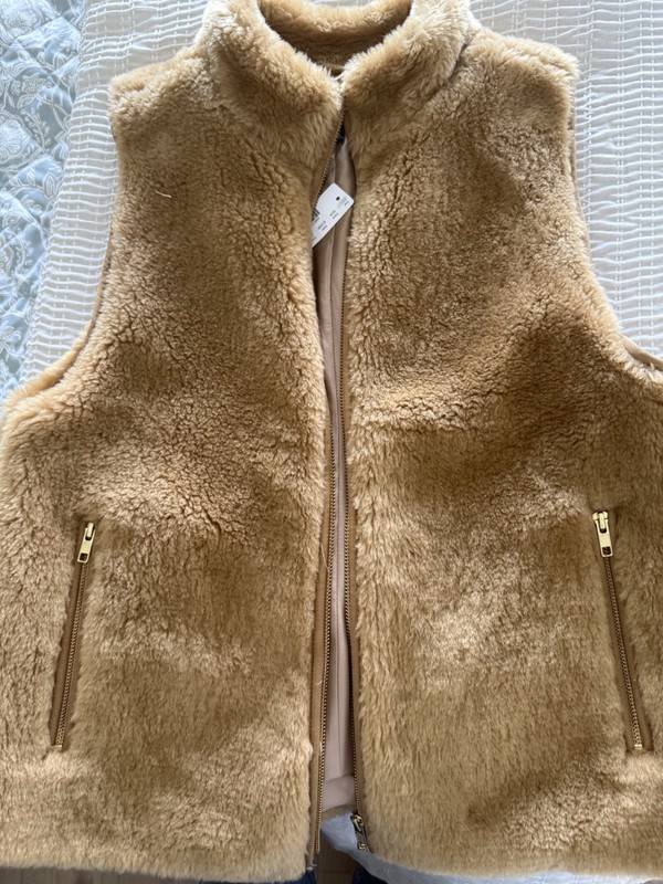 J Crew M poly faux fur camel color zip vest w pockets & lined Philippines