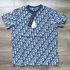 Men's DIOR T Shirt Cotton Knitted Navy Blue Short Sleeve Size S-2XL PLS READ