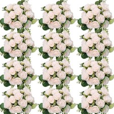Peonies Artificial Flowers Bulk, 12 Bundles Fake Silk Peonies Faux Eucalyptus...