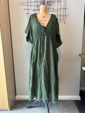 Primark Summer Outfit Set Maxi Kaftan CoverUp Strappy Dress Cotton Green M Shift
