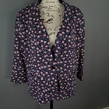Lauren Conrad Fitted Blazer Navy Pink Floral Print Jacket Size Large