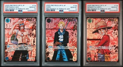 1ST SEQUENTIAL PSA 10 RED MANGA Ace Sabo Luffy OP-13 Carrying On