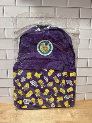 VINTAGE THE SIMPSONS BART AND LISA BACKPACK 1990 15.5  x 12  Purple New Sealed