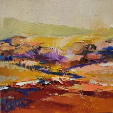Original oil painting 8"x8" Contemporary art, Abstracton, Hills, Pink, Orange