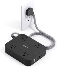 Flat Plug Extension Cord, 5ft Power Strip with 4 USB Ports 2 USB C 