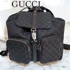 GUCCI 114552 1669 Backpack GG Canvas Leather Black Silver Hardware From Japan