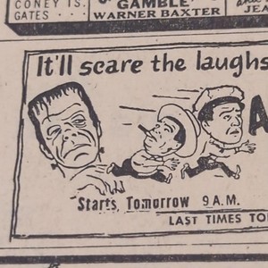 JULY 27, 1948 NEWSPAPER PAGE #2426- ABBOTT & COSTELLO MEET FRANKENSTEIN MOVIE AD