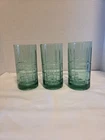 Vintage Anchor Hocking Tartan Green Drinking Glasses 6.25" Tall, Lot of 3