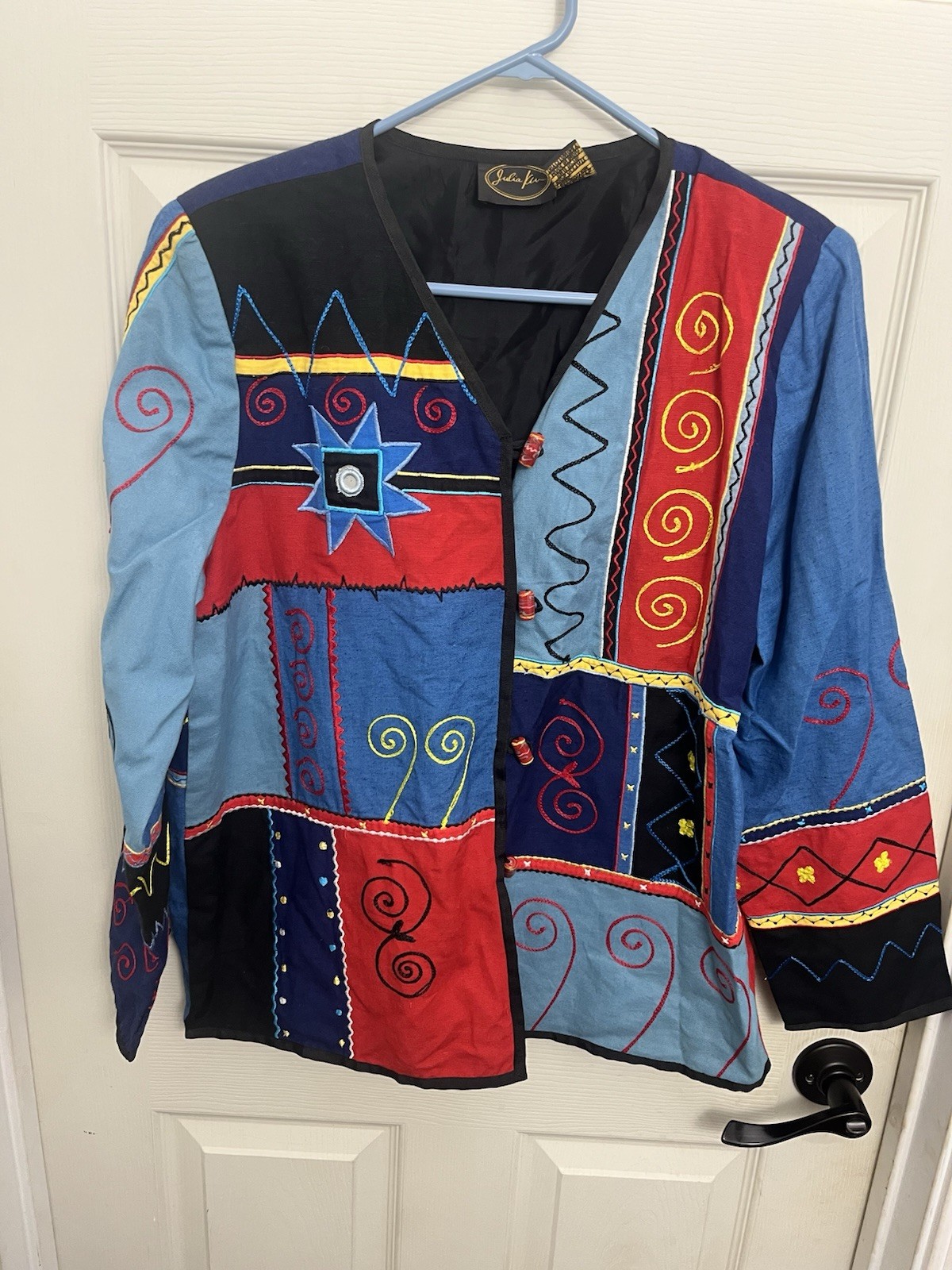 VTG Julia Kim Chenille Patchwork Jacket Womens M … - image 1