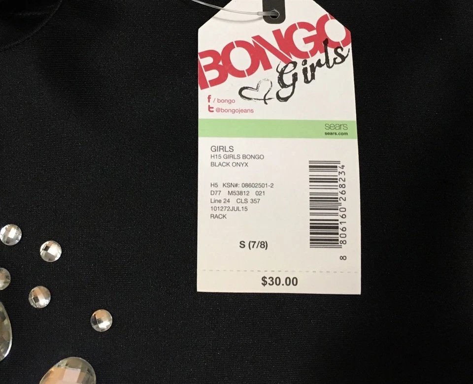 NUEVO Top corto Bongo Niñas Negro Joya Adornado Manga Corta Talla M 10/12 Foto 3 de 4