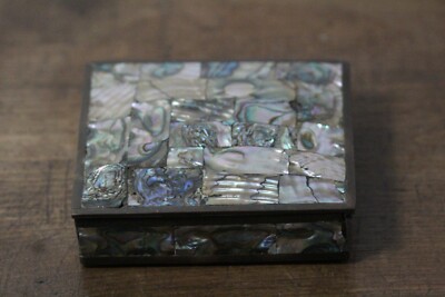 Vintage 1960's Mexican Abalone Shell Covered Brass Cigarette Box