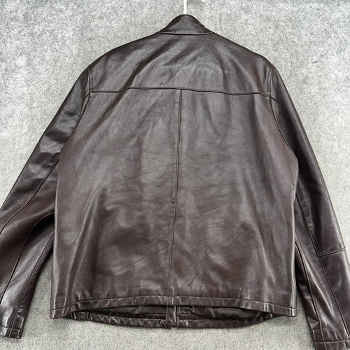 Cole Hann Lamb Leather Jacket Mens Large Brown Full Zip Lined Bomber Coat - Picture 7 of 10