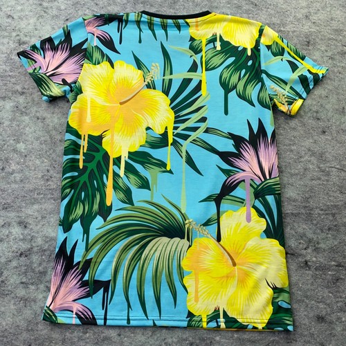 Tropical Mens Shirt Small Blue Melting Flowers Island Jungle All Over Print - Picture 5 of 9