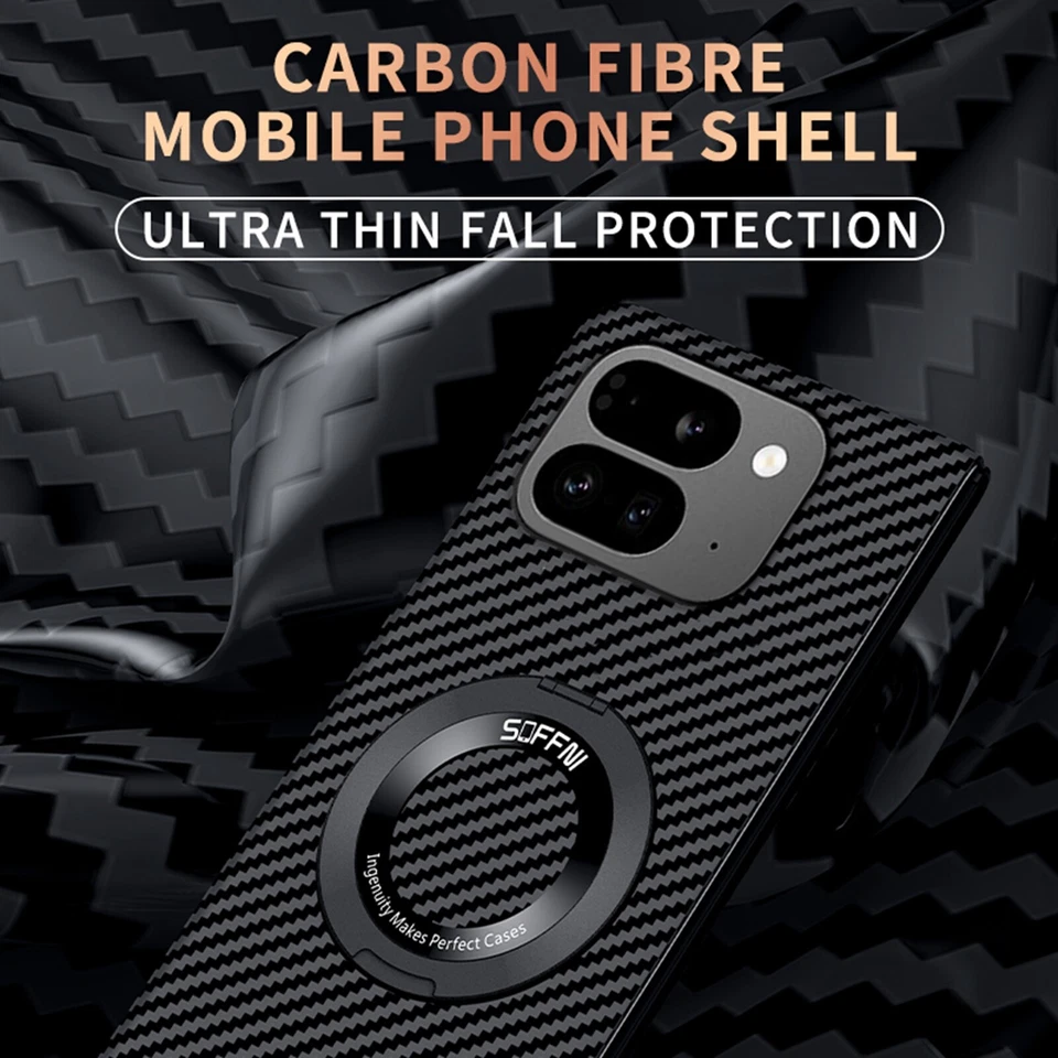 Funda plegable de fibra de carbono para Google Pixel 9 Pro Mag Safe anillo magnético soporte cubierta Foto 3 de 4