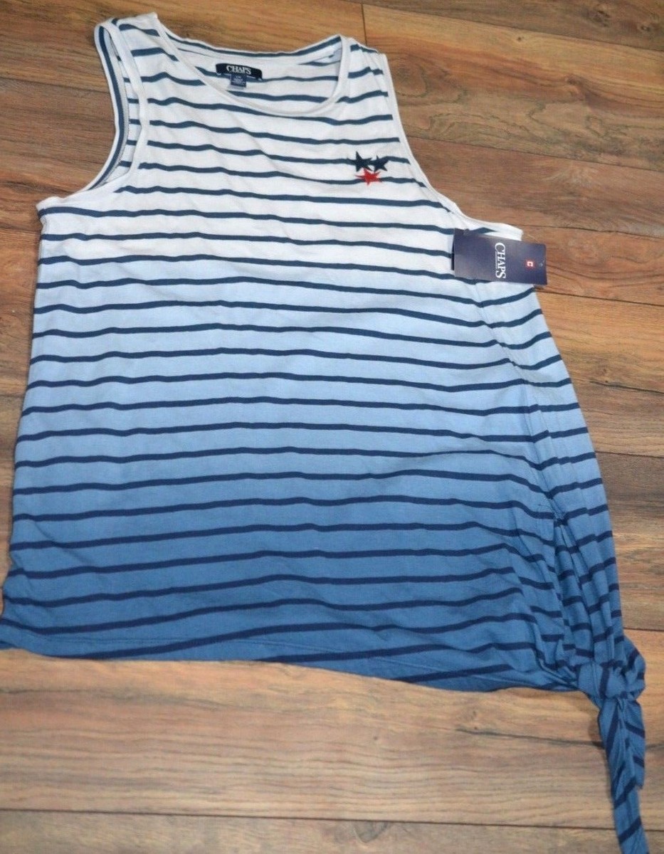 Chaps Flag Lake Blue Tank Top Tie on Side Asymmetric Hem