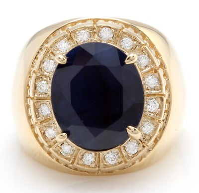 7.85 Carat Natural Sapphire and Diamonds in 14K Solid Yellow Gold Men s Ring