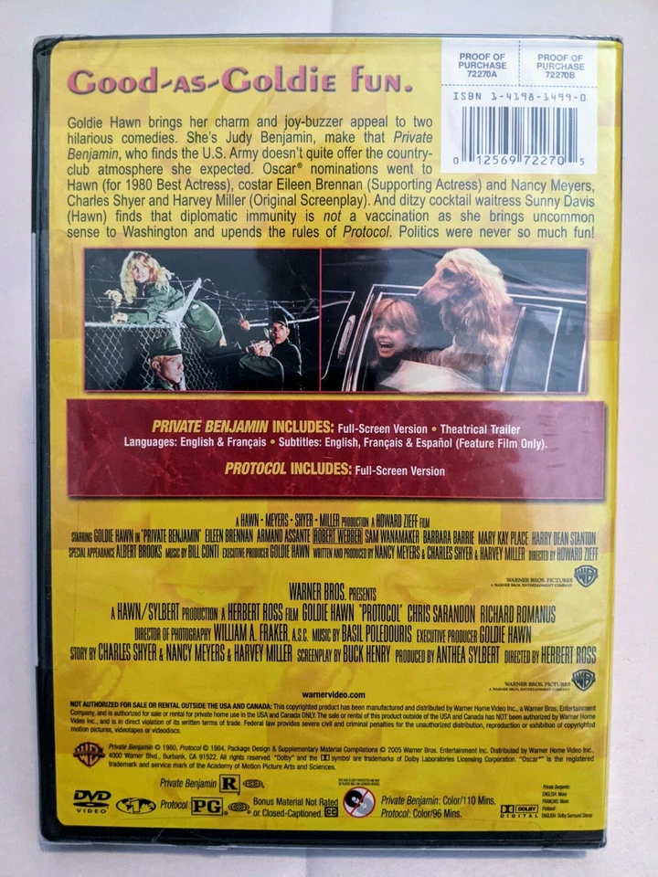 Private Benjamin / Protocol (DVD) GOLDIE HAWN - UNSEALED UNUSED movie DVD  new - Image 2 of 2
