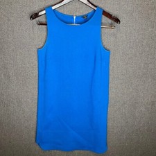 Ann Taylor Dress Women's XS Petite Blue Straight Sleeveless Casual Zip Up Preppy