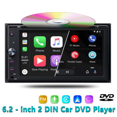 2 Din 6.2'' Wireless Carplay Car Radio Stereo Bluetooth CD/DVD MP5 Player FM/EQ