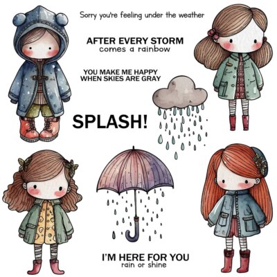 Rainy Day Girls Here for You Rain or Shine Metal Cutting Dies Clear Stamps Craft