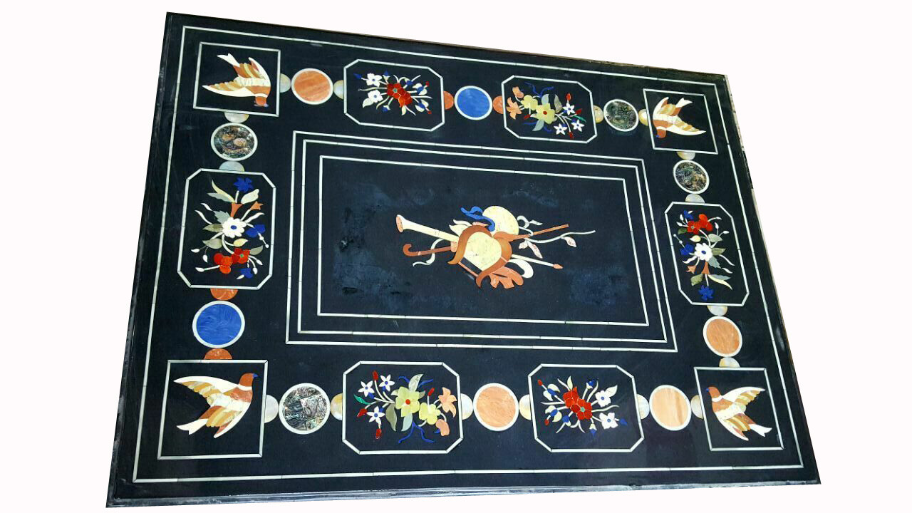 48x36 Marble Coffee Table Top with Pietra Dura Stone Inlay Handicraft Artwork