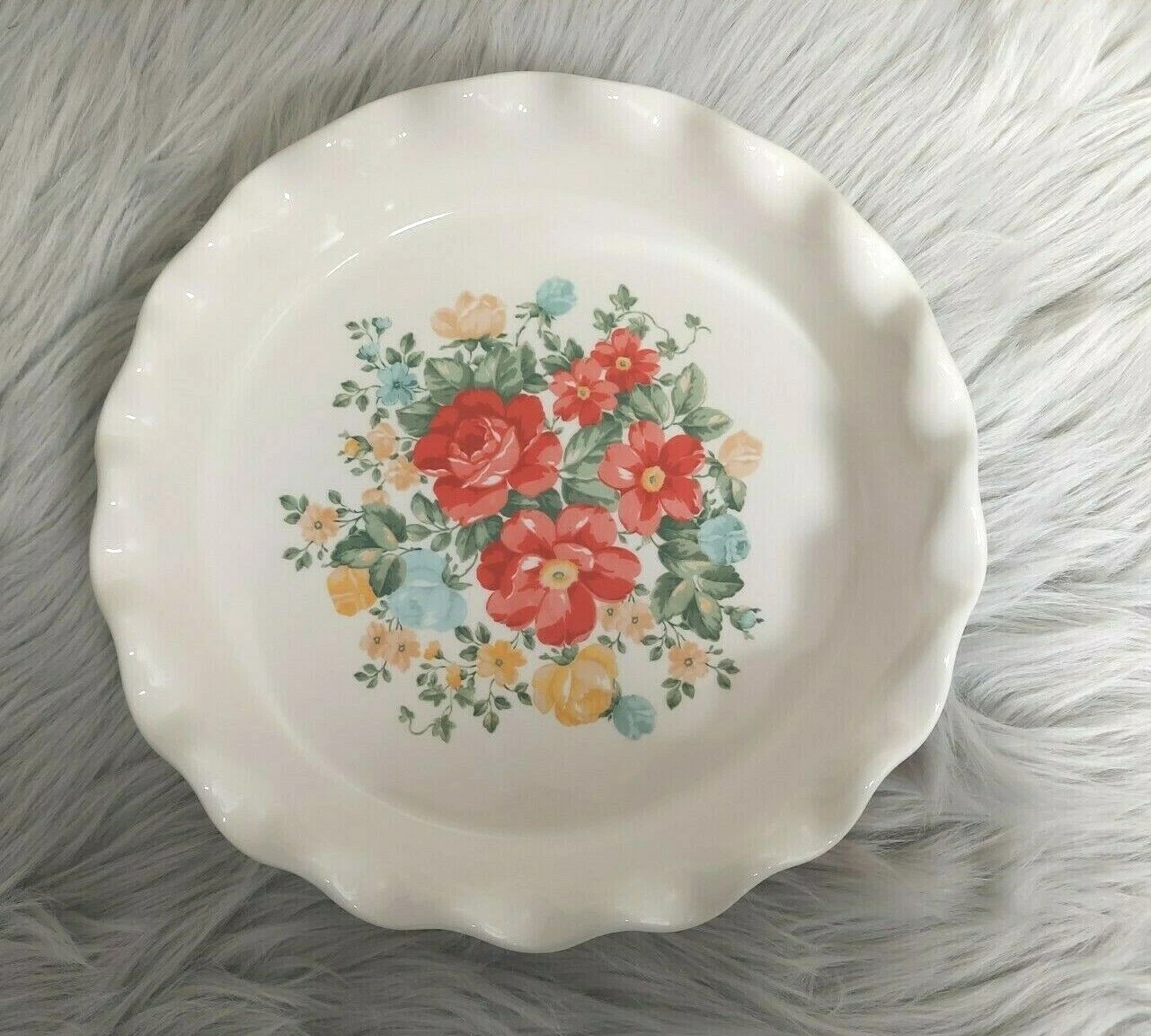 Pioneer Pie Baking Dish Plate 10'' Ruffle Roses Floral 2” Deep