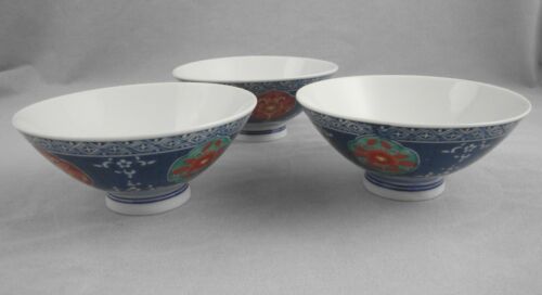 Tazón de fideos de sopa de arroz con patas japonesas azul floral porcelana 3 tazones 2" de alto - Imagen 6 de 12