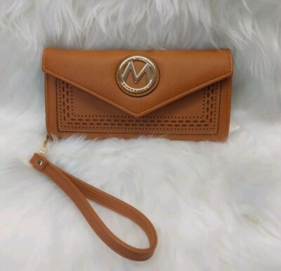 Mia K Collection Faux Pebble Leather Wristlet Cognac Tan Gold