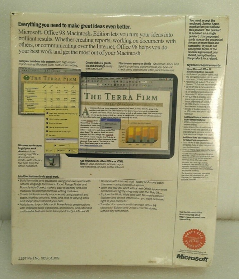 MICROSOFT OFFICE 98 MACINTOSH EDITION P/N X03-51309 | eBay