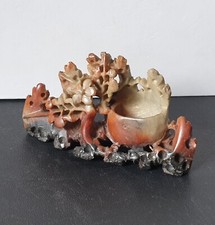  Vintage Multi-Colour Carved Hardstone Chinese Floral Ink Well Brush Pot 11cm