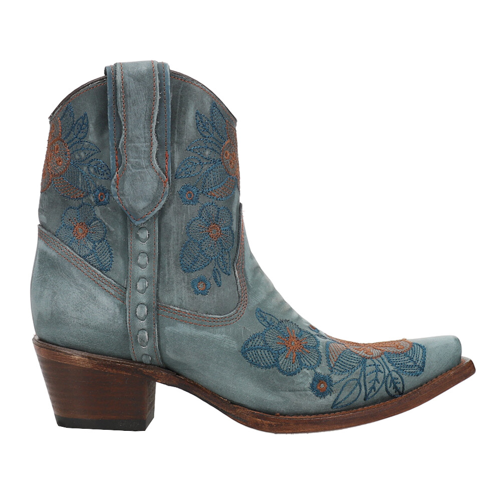 Corral Boots Floral Embroidered Snip Toe Zippered Cowboy Booties Womens  Blue Cas