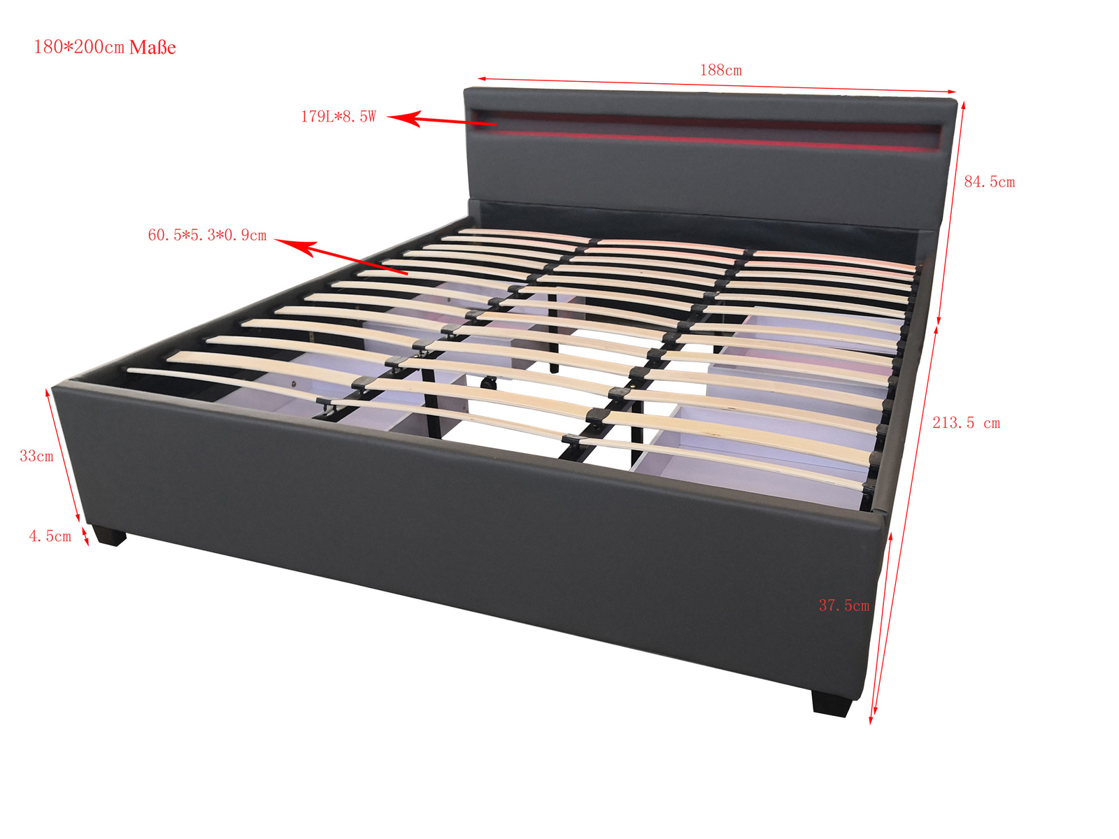 HOME DELUXE LED double bed leather bed bed frame double bed faux