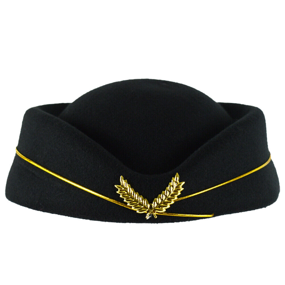 Airline Stewardess Flight Attendant Air Hostess Fashion Vintage Looking Hat Blk