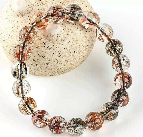7-14mm Natural Black Gold Super Seven Rutilated Quartz Round Beads Bracelet AAAA - Picture 3 of 5