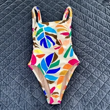 Tabitha Brown Target Swimsuit Women XS One Piece Palm Leaves Cream Tropical BB