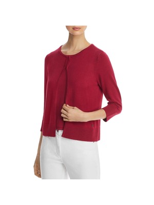 BASLER Womens Pink Ottoman-trim Cardigan Clasps 3/4 Sleeve Sweater 10