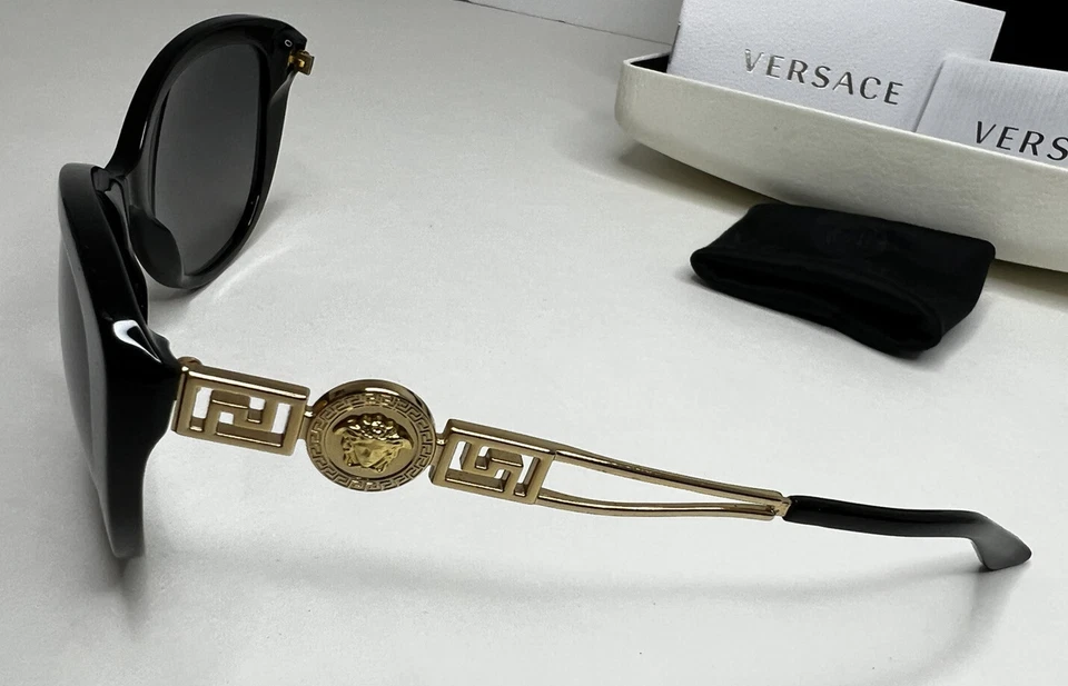 Женские солнцезащитные очки Versace модель 4295 поляризованные кошачьи глаза черные/золотистые нуждаются в ремонте - Изображение 3 из 4