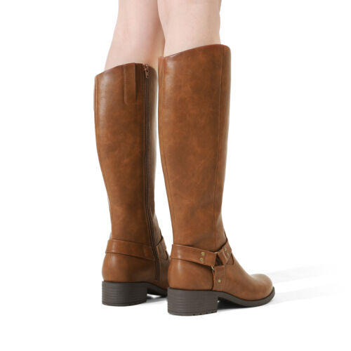 Women Low Heel Round Toe Side Zipper Military Riding Knee High Boots Size 6-11 - Picture 13 of 14