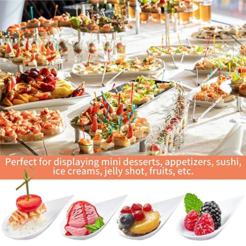 100 Pack 4 Inch Mini Appetizer Plates With Forks Tear Drop Dessert