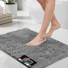 GORILLA GRIP 24x17 Grey Bath Rug, Thick Soft Chenille, Quick Dry, Non-Slip