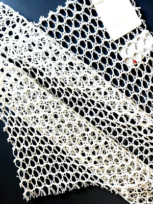 White Woven Fishnet Fish Net Sheer Designer Fabric Sample 100% Trevira  - NWT