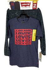 Levis Boys Shirts 2 Pack Tee Shirt Hoodie Set Navy Black Heather Small 7-8