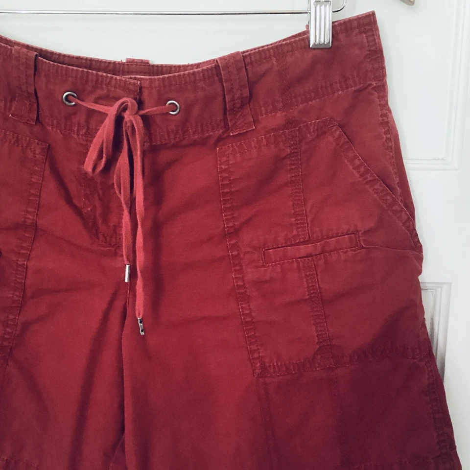 Ann Taylor LOFT Pantalones Cortos Talla 4 Rojo Carga Cremallera Corbata Frontal 8” Entrepierna Foto 3 de 4
