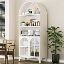 5-Tier Steel Arched Cabinet Adjustable Pantry Display Storage Cabinets Cupboard 