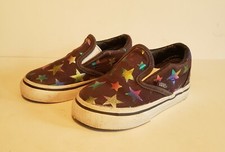 Vans Toddlers Size 5.5. Black With Rainbow Stars, Slip On.