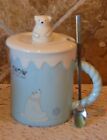 Snow~Polar Bear Mug~See The Snow~With Mug Cover And Spoon~Euc~Mug Is 4" W/O Lid