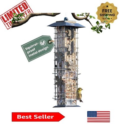 Durable Metal Squirrel Proof Bird Feeder - 2LB Seed Capacity for Gardens