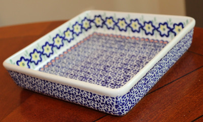 BOLESLAWIEC CERAMIKA  ARTYSTYCZNA POLISH POTTERY SQUARE BAKER YELLOW FLOWERS